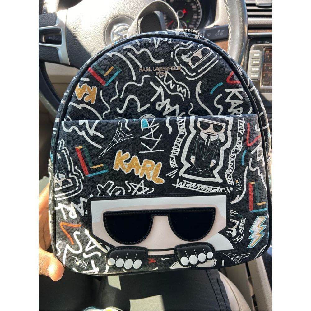 $178 NEW Auth KARL LAGERFELD Multi-Colored ADELE ALLOVER KARL Small Backpack